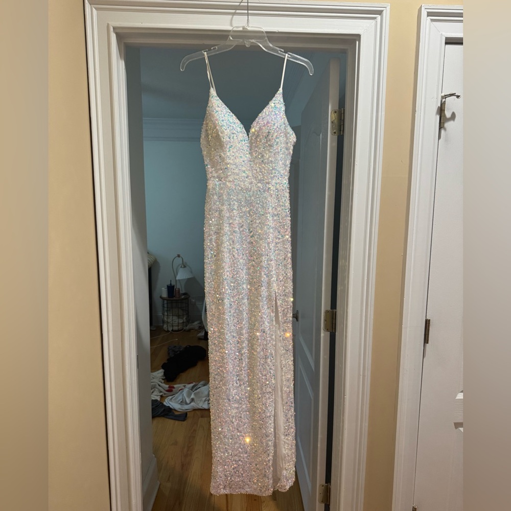 WHITE BEADED PROM DRESS